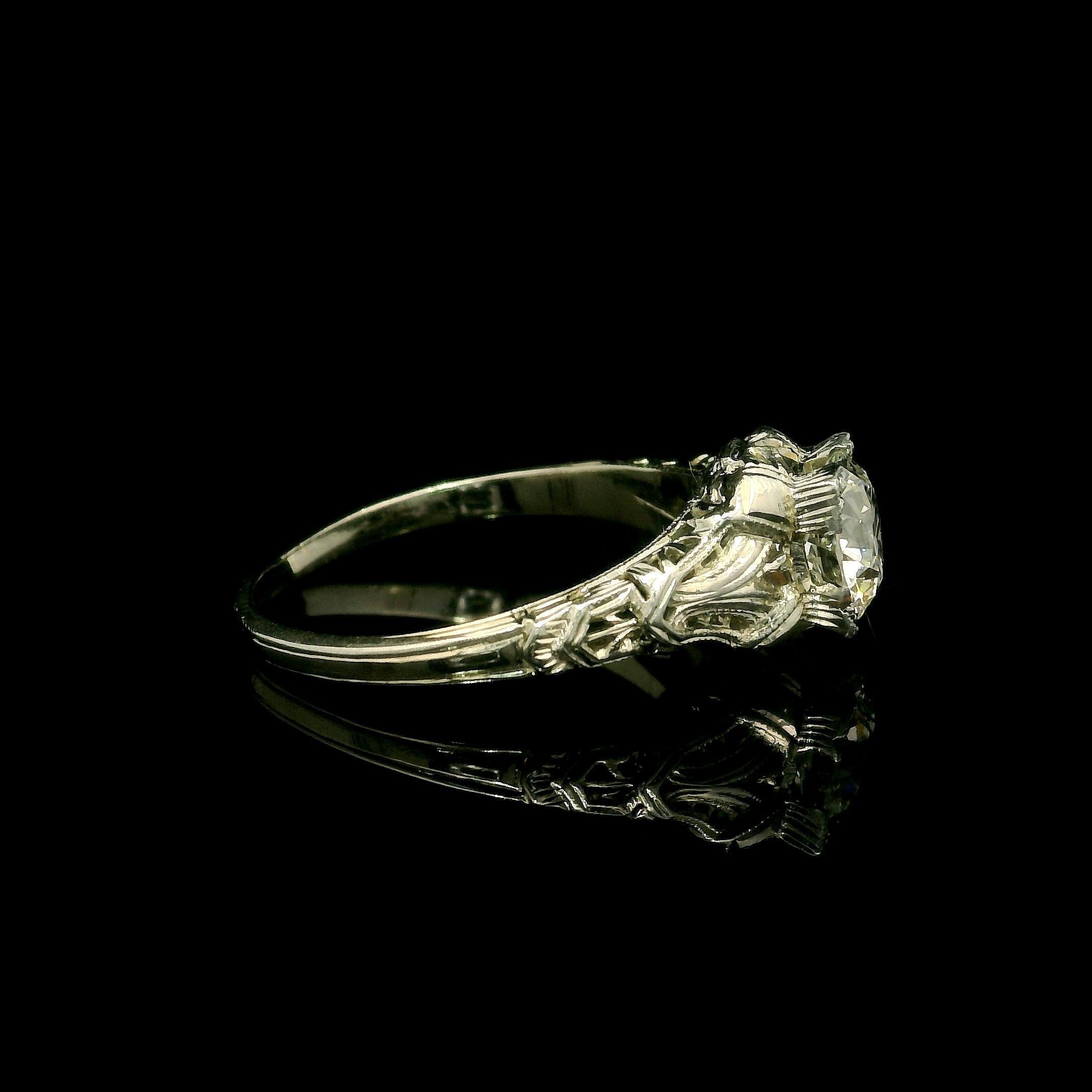 Brilliant Cut Antique Art Deco GIA 1.21ct Fiery Old Diamond Solitaire Filigree Engagement Ring For Sale