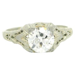 Antique Art Deco GIA 1.21ct Fiery Old Diamond Solitaire Filigree Engagement Ring