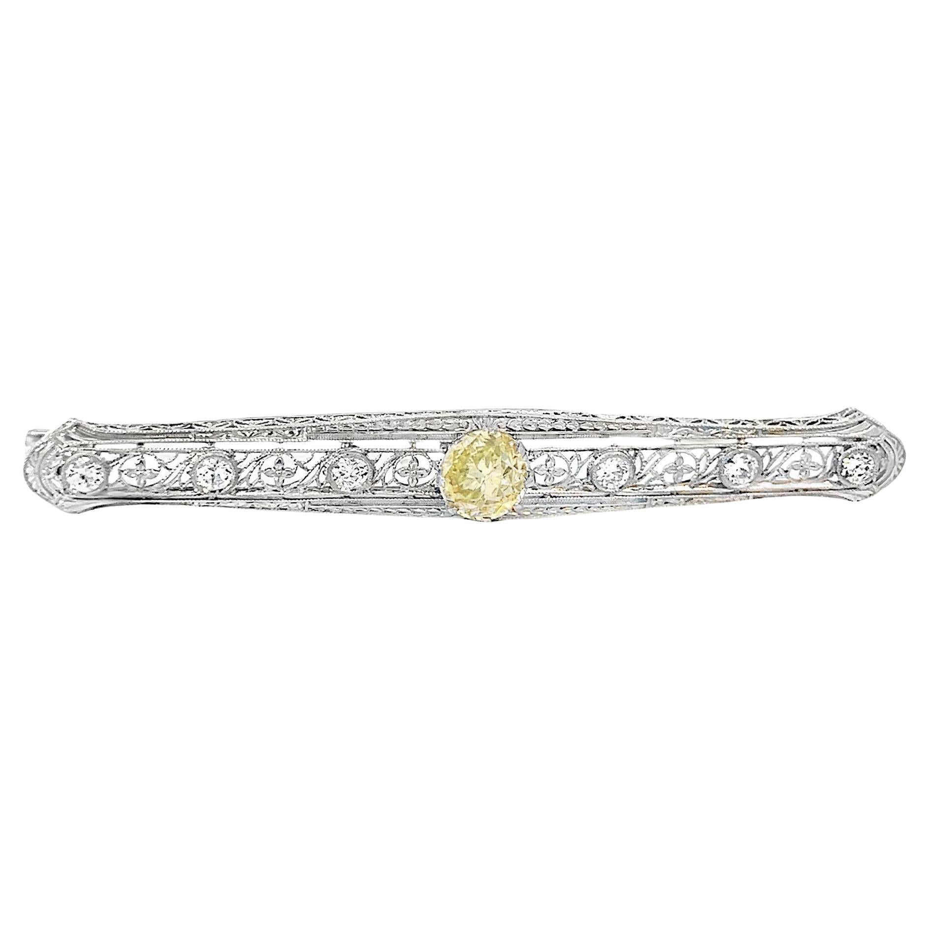 Antique Art-Deco GIA Certified Diamond Bar Pin Brooch
