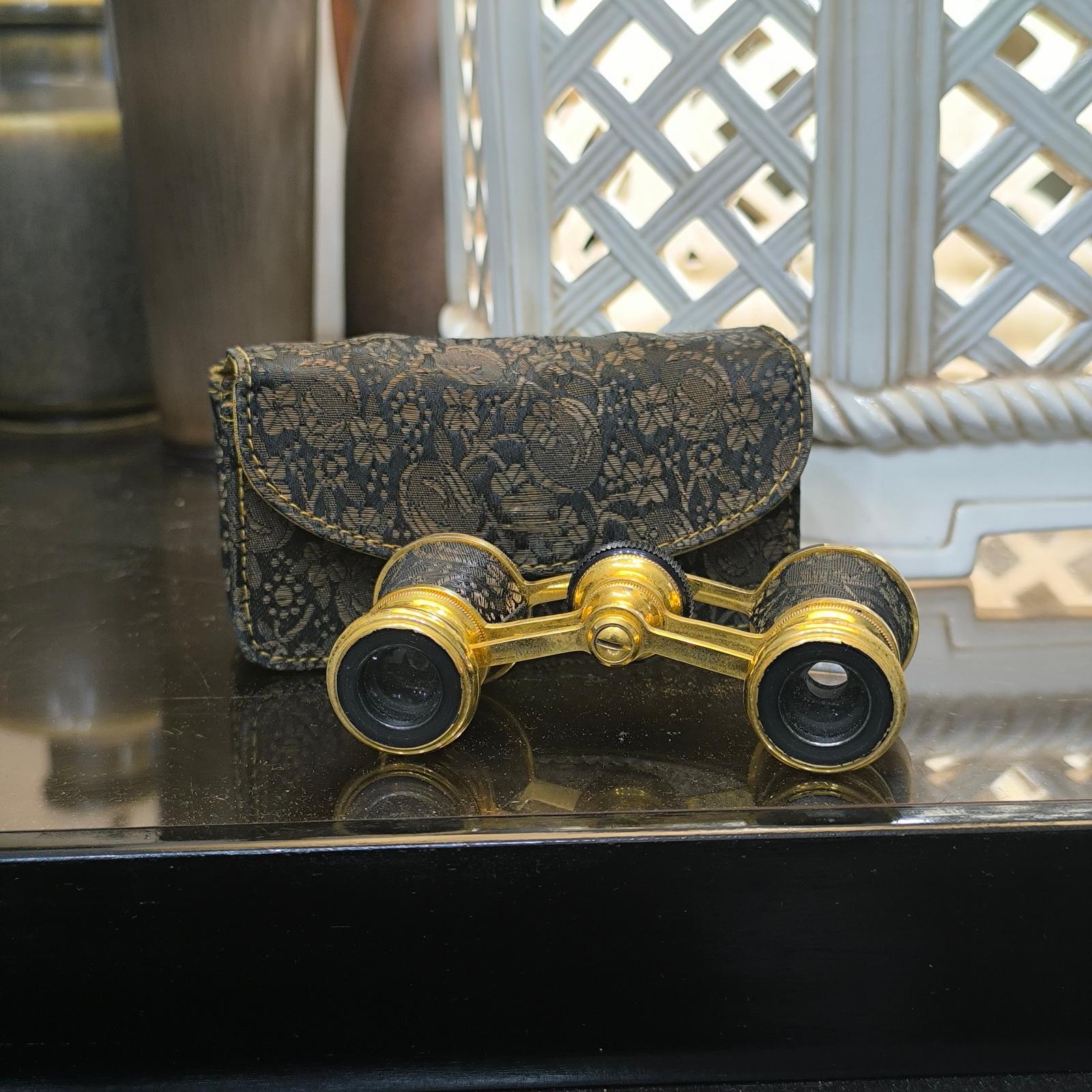 French Antique Art Deco Gilt Binoculars Nixen Paris Theater Opera Glasses, France 1920s