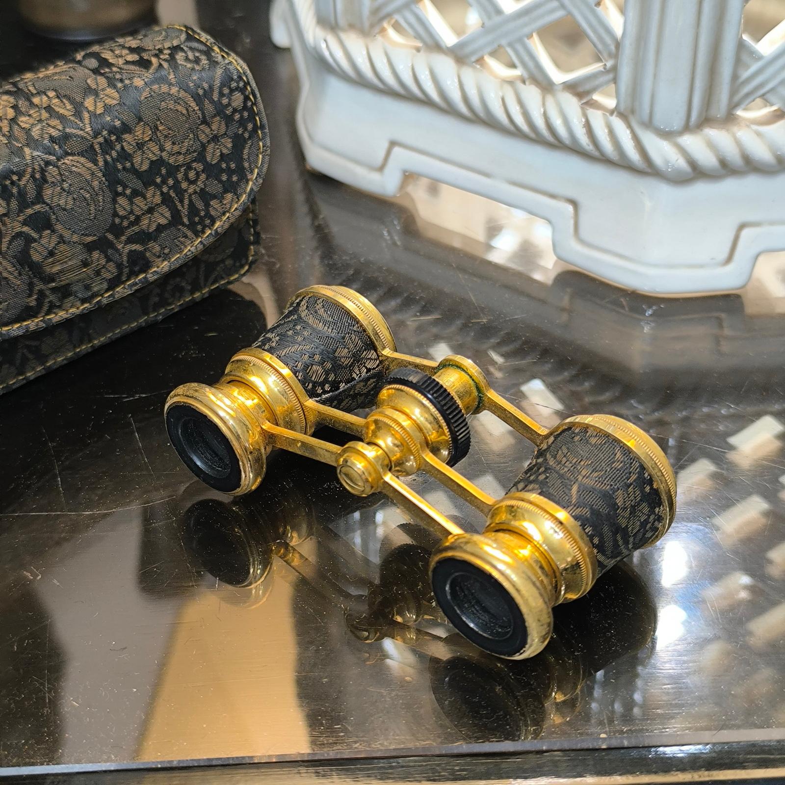 Early 20th Century Antique Art Deco Gilt Binoculars Nixen Paris Theater Opera Glasses, France 1920s