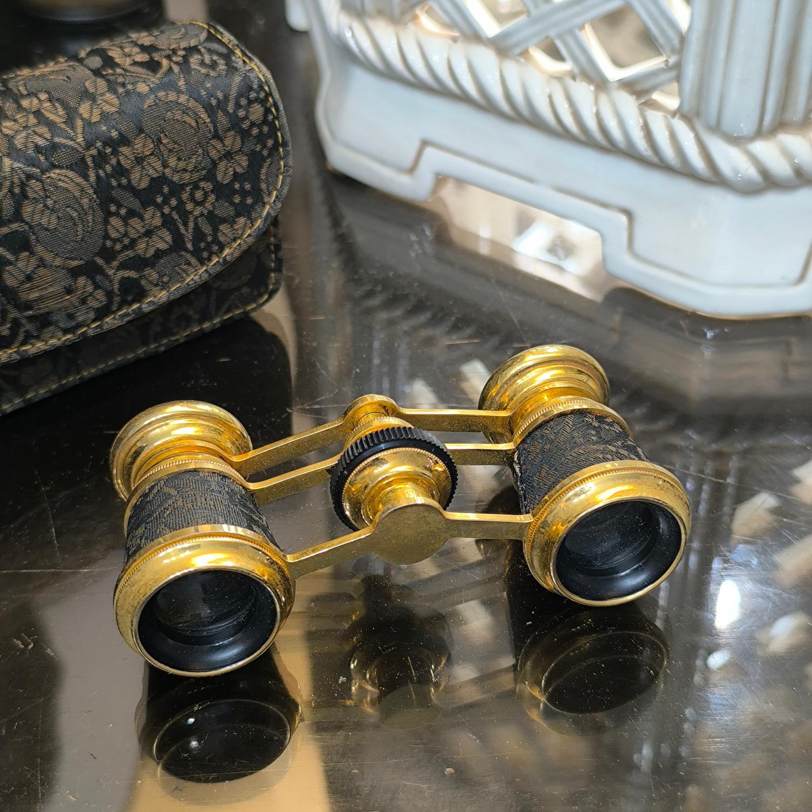 Brass Antique Art Deco Gilt Binoculars Nixen Paris Theater Opera Glasses, France 1920s
