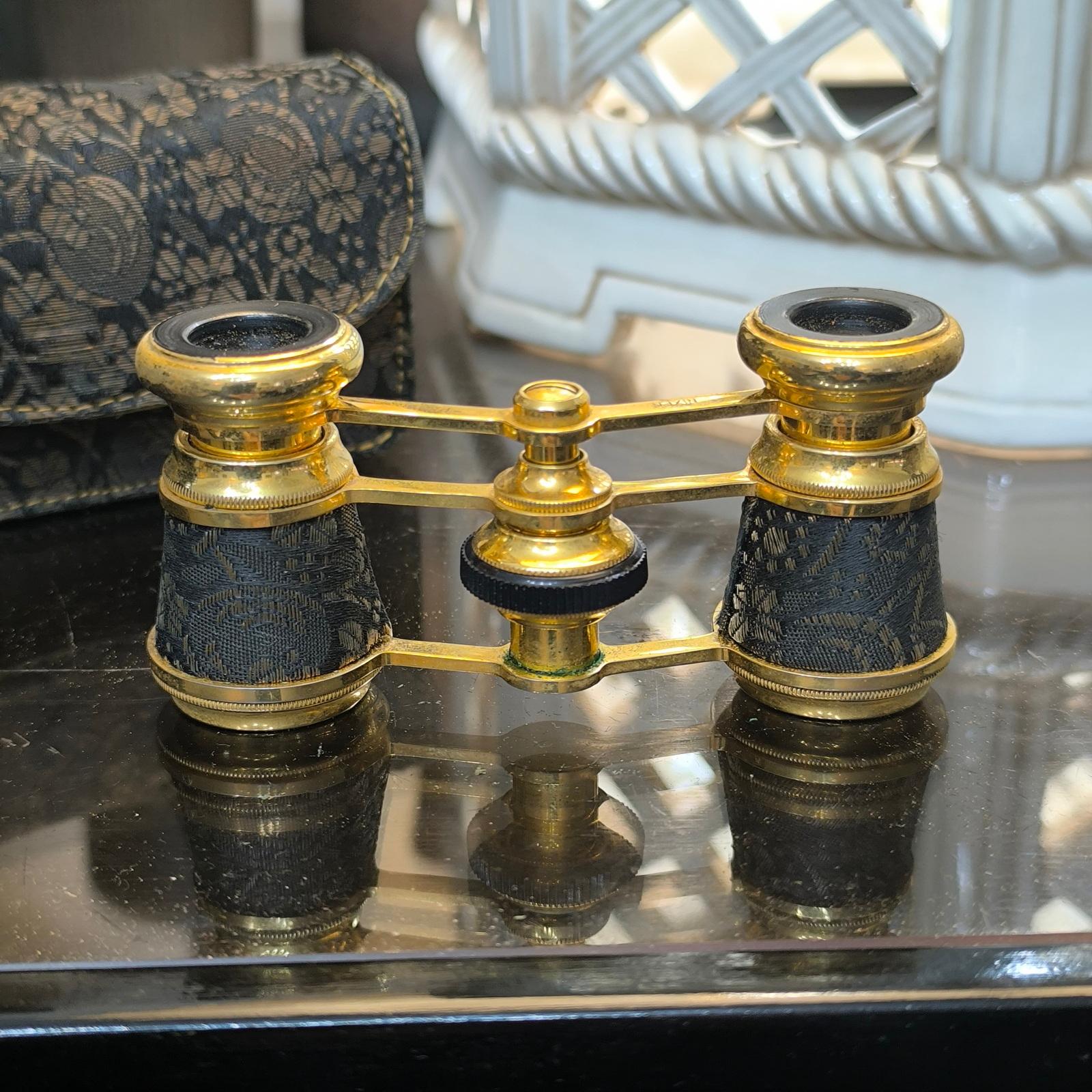Antique Art Deco Gilt Binoculars Nixen Paris Theater Opera Glasses, France 1920s 1