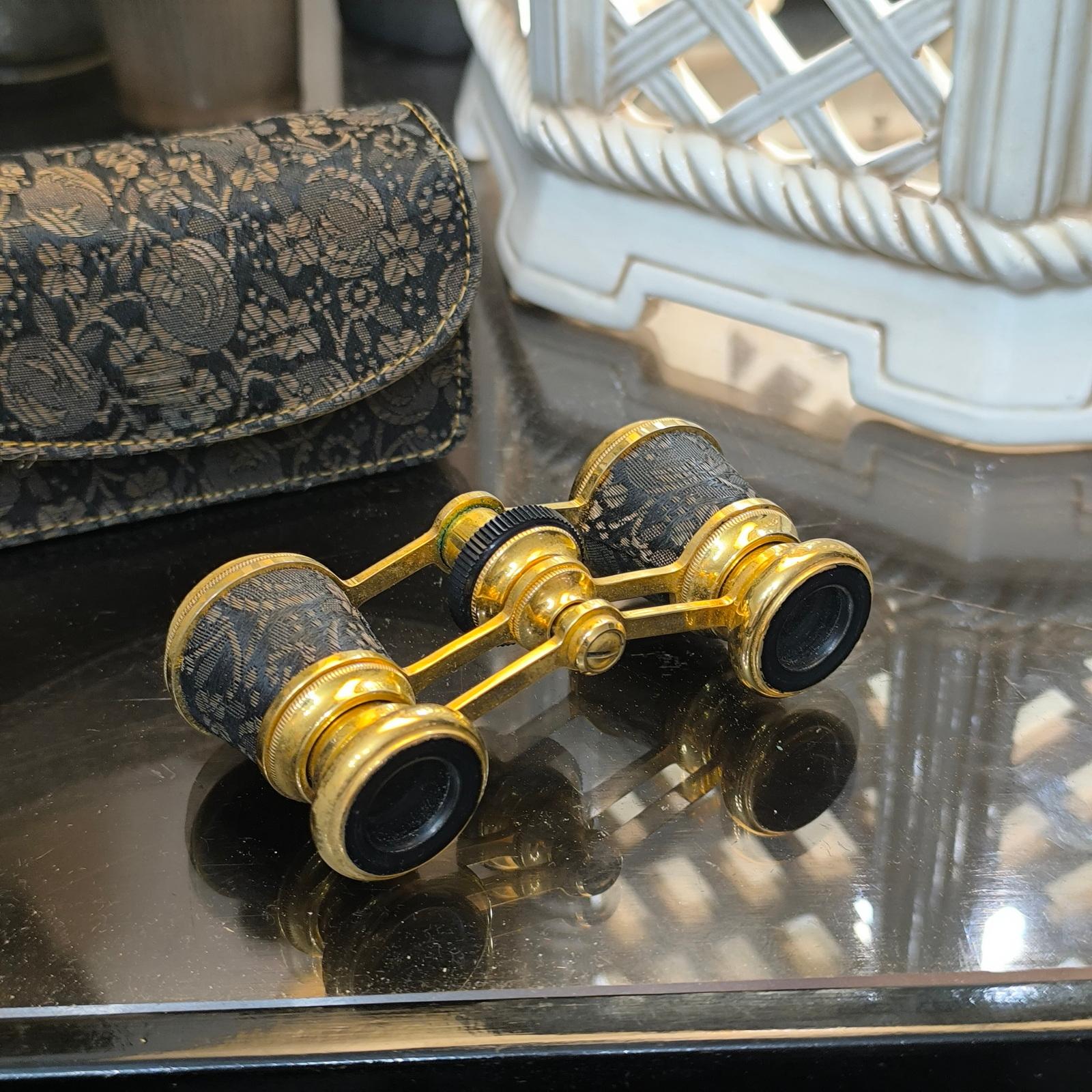 Antique Art Deco Gilt Binoculars Nixen Paris Theater Opera Glasses, France 1920s 2