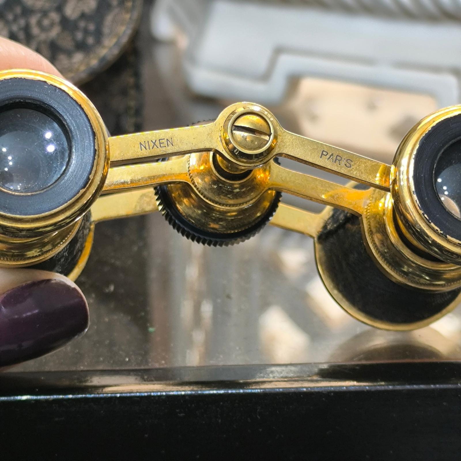 Antique Art Deco Gilt Binoculars Nixen Paris Theater Opera Glasses, France 1920s 3