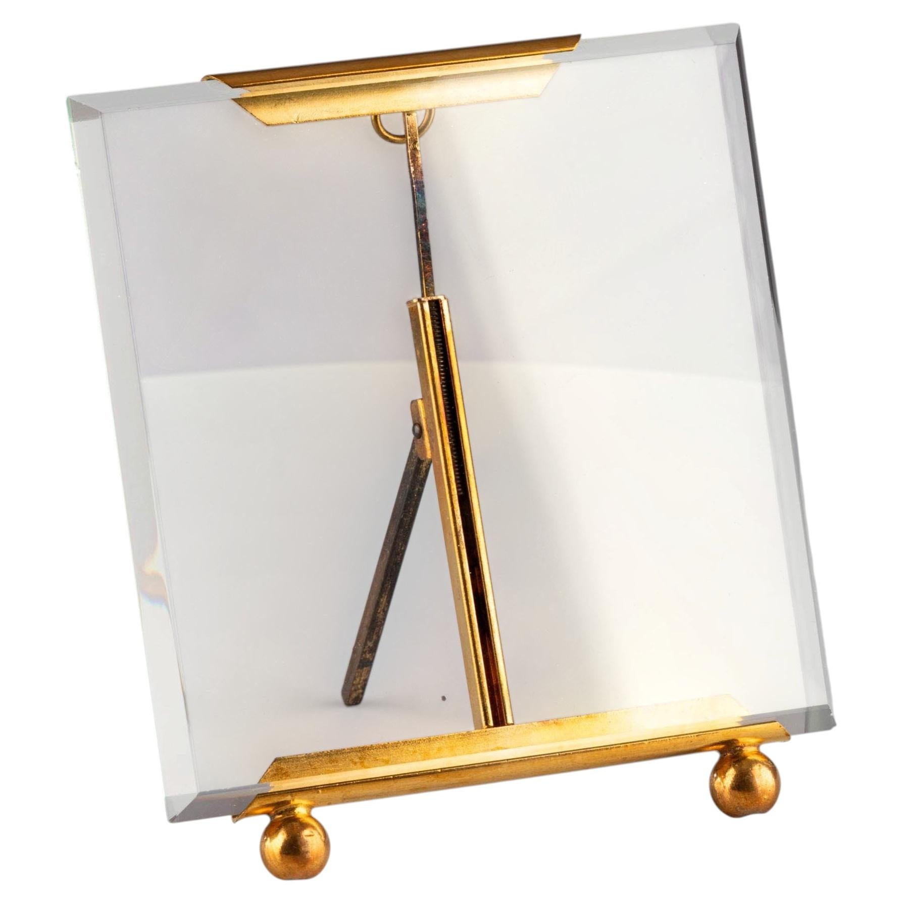 Marco antiguo de estilo Art Déco, de latón dorado y cristal dorado, para fotos o cuadros