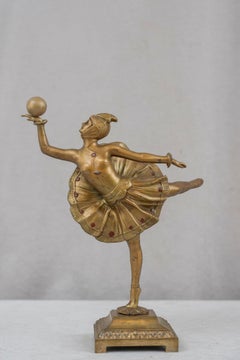 Antique Art Deco Gilt & Enameled Bronze Dancer w/Ball, ca. 1920's