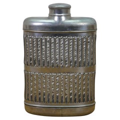 Antique Art Deco Glass & Chrome Plated Caged Hip Pocket Flask Luxury Barware