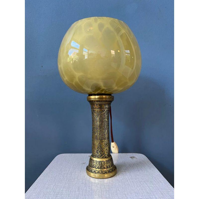 European Antique Art Deco Glass Lamp with Bronze Base For Sale
