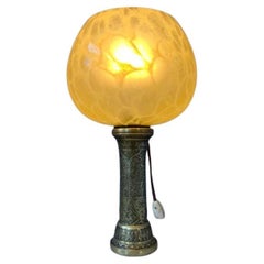 Antique Art Deco Glass Lamp with Bronze Base