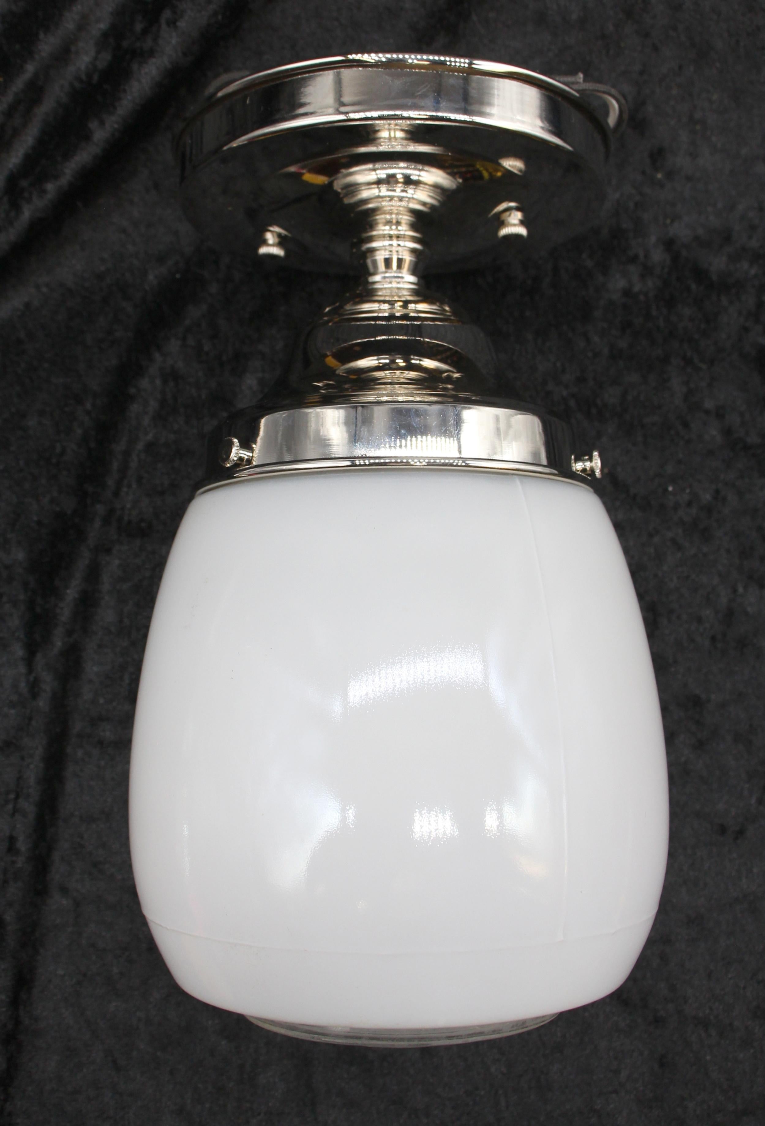 American Antique Art Deco, Glass Semi Flush Mount Light w/ New Nicked Finish Hardware