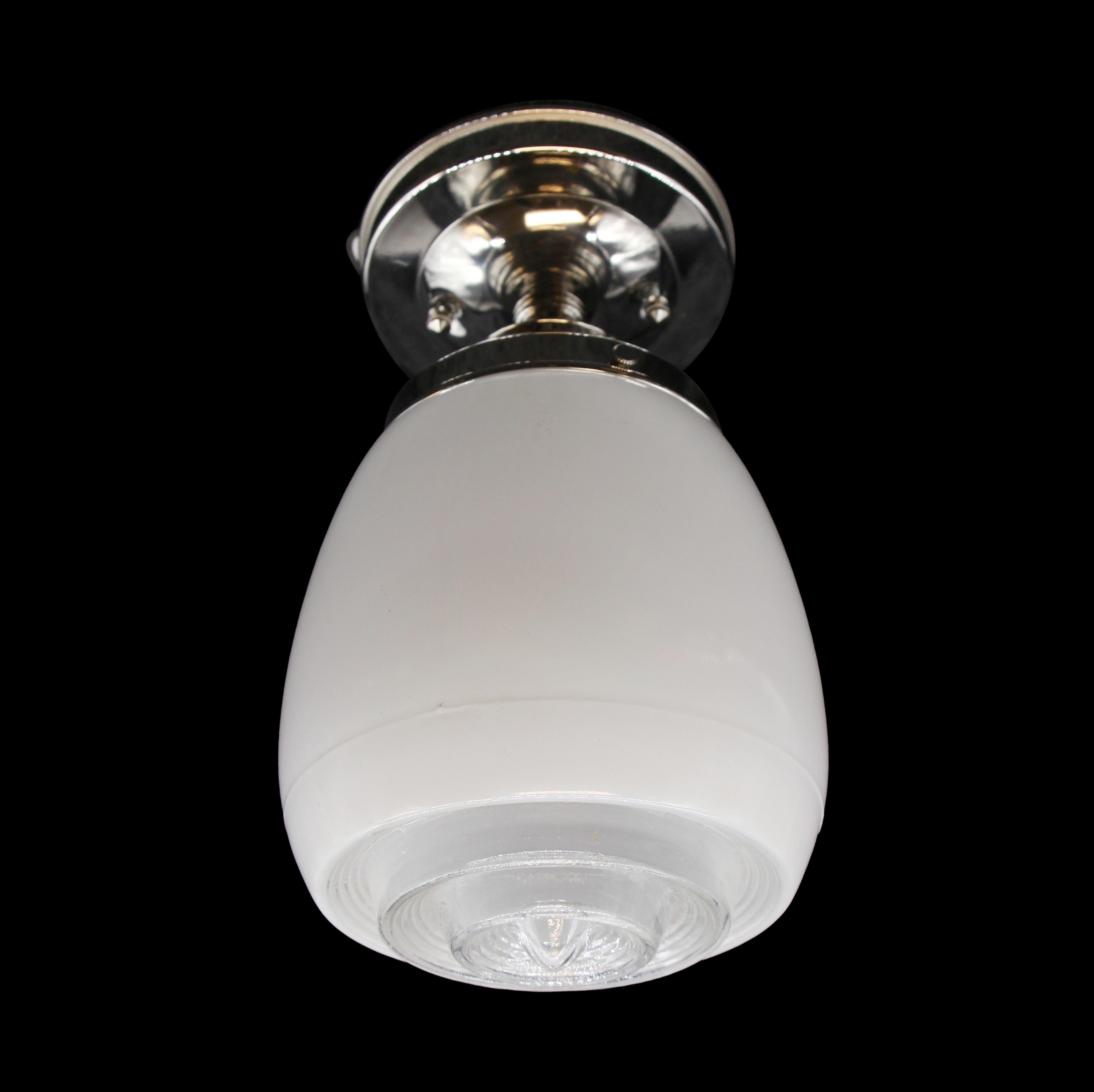 Antique Art Deco, Glass Semi Flush Mount Light w/ New Nicked Finish Hardware In Good Condition In New York, NY