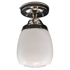 Antique Art Deco, Glass Semi Flush Mount Light w/ New Nicked Finish Hardware