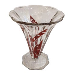 Antique Art Deco Glass Vase by Karl Palda, Hand Cut & Enamelled, 1920s
