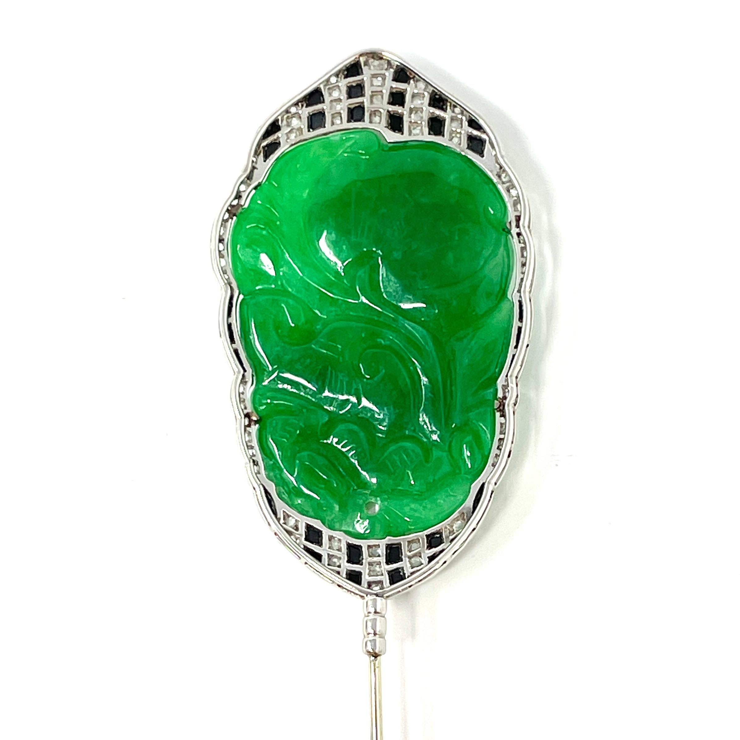 Antique Art Deco Gold, Platinum, Jadeite, Onyx and Diamond 