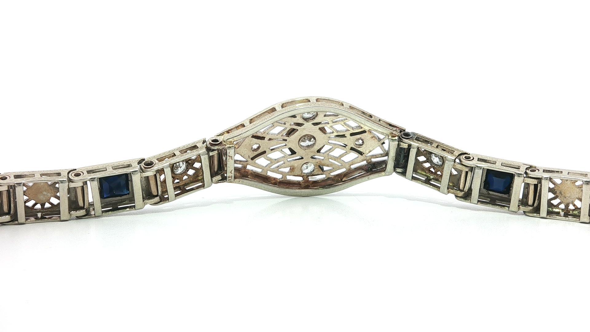 Antike Art Deco Gold & Platin Altschliff Diamant w / Saphir filigrane Armband im Angebot 4