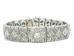 Antique Art Deco Gold & Platinum Old Mine European Diamond Filigree Bracelet