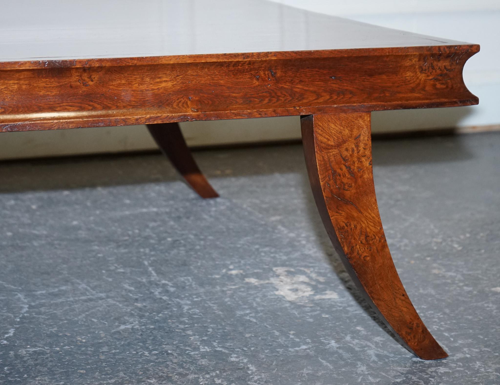 ANTIQUE ART DECO GOLDEN OAK COFFEE TABLE MAPPA BURL TRiM & SPLAYED LEGS im Angebot 7
