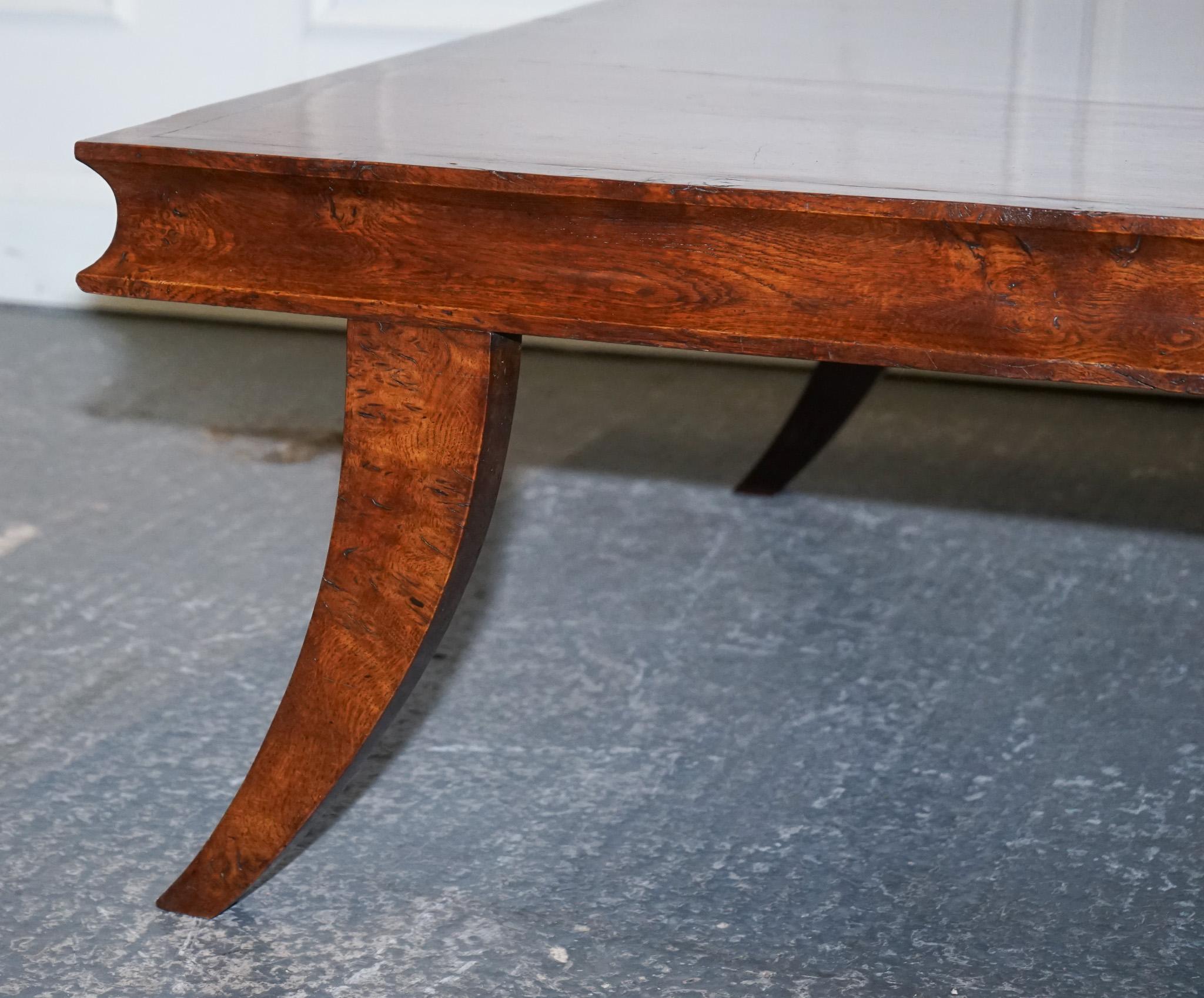 ANTIQUE ART DECO GOLDEN OAK COFFEE TABLE MAPPA BURL TRiM & SPLAYED LEGS im Angebot 8