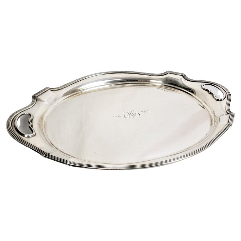 Antique Art Deco Gorham Large Oval Sterling Silver Serving Tray For Sale