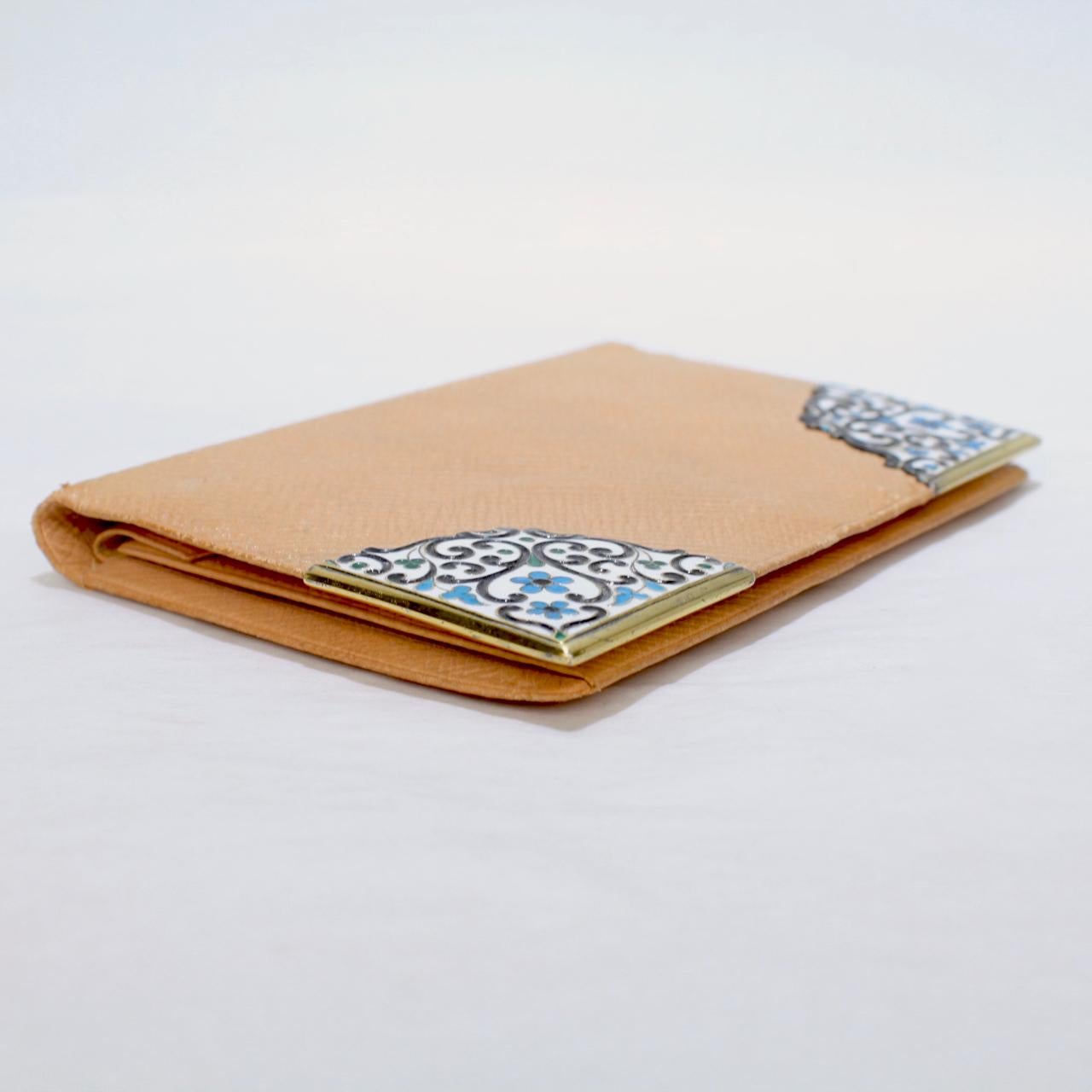 Antique Art Deco Gorham Sterling Silver, Enamel, & Leather Wallet or Billfold For Sale 12