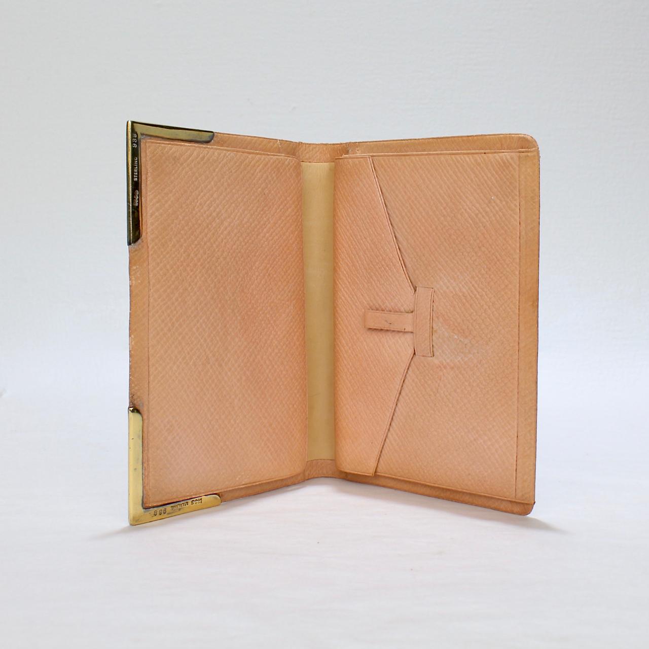 Women's Antique Art Deco Gorham Sterling Silver, Enamel, & Leather Wallet or Billfold For Sale