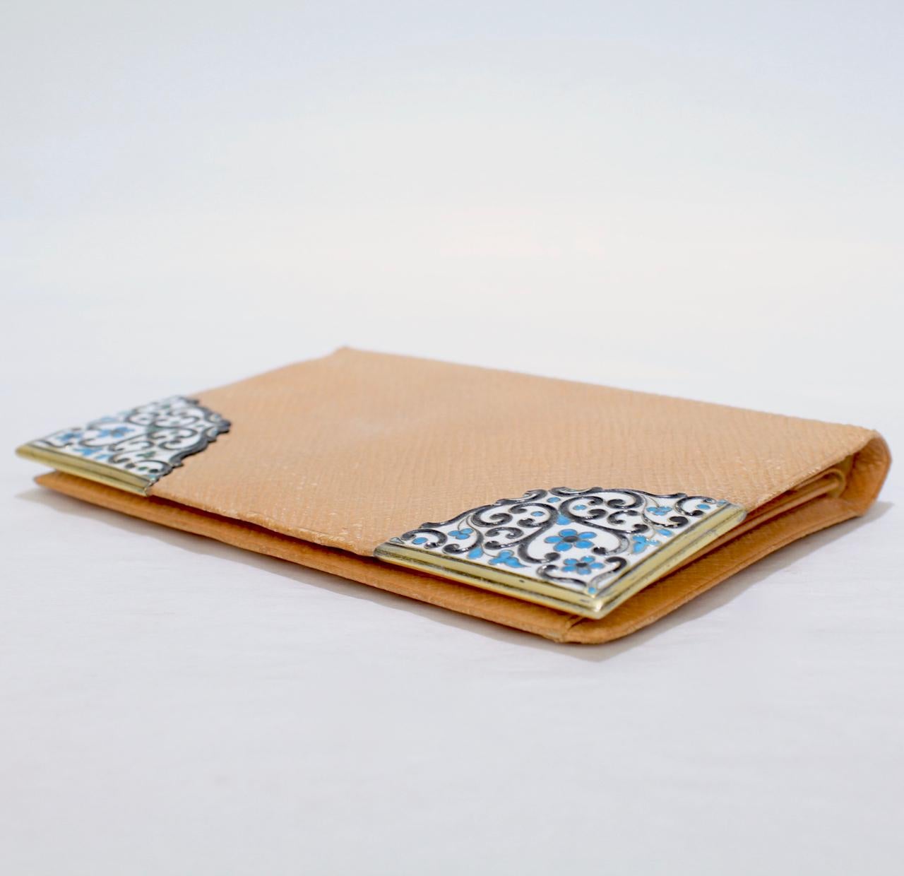 Antique Art Deco Gorham Sterling Silver, Enamel, & Leather Wallet or Billfold For Sale 2