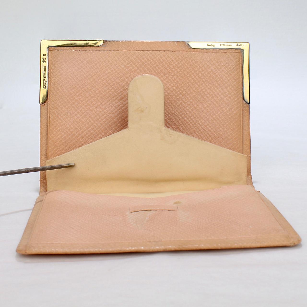 Antique Art Deco Gorham Sterling Silver, Enamel, & Leather Wallet or Billfold For Sale 3