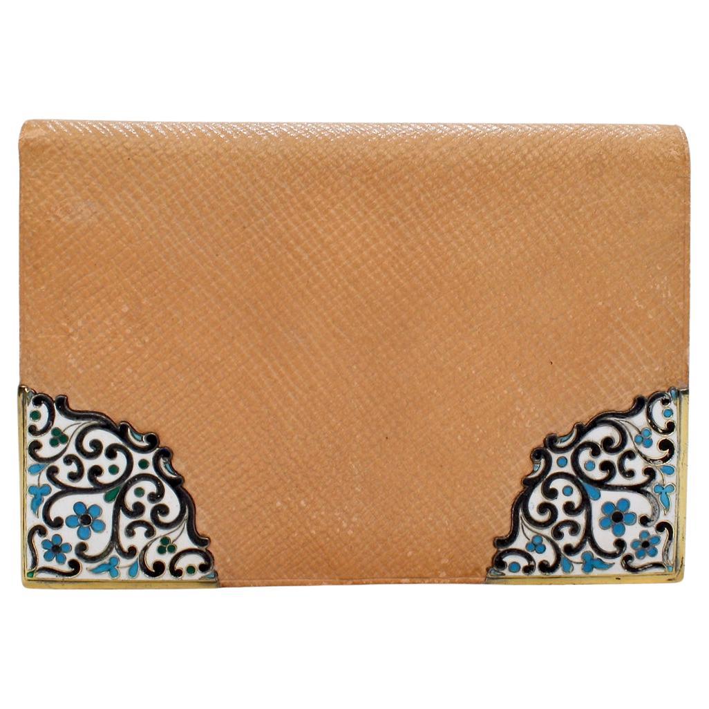 Antique Art Deco Gorham Sterling Silver, Enamel, & Leather Wallet or Billfold For Sale