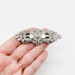 Antique Art Deco Grand Sterling Silver Double Dress Clip 1920s