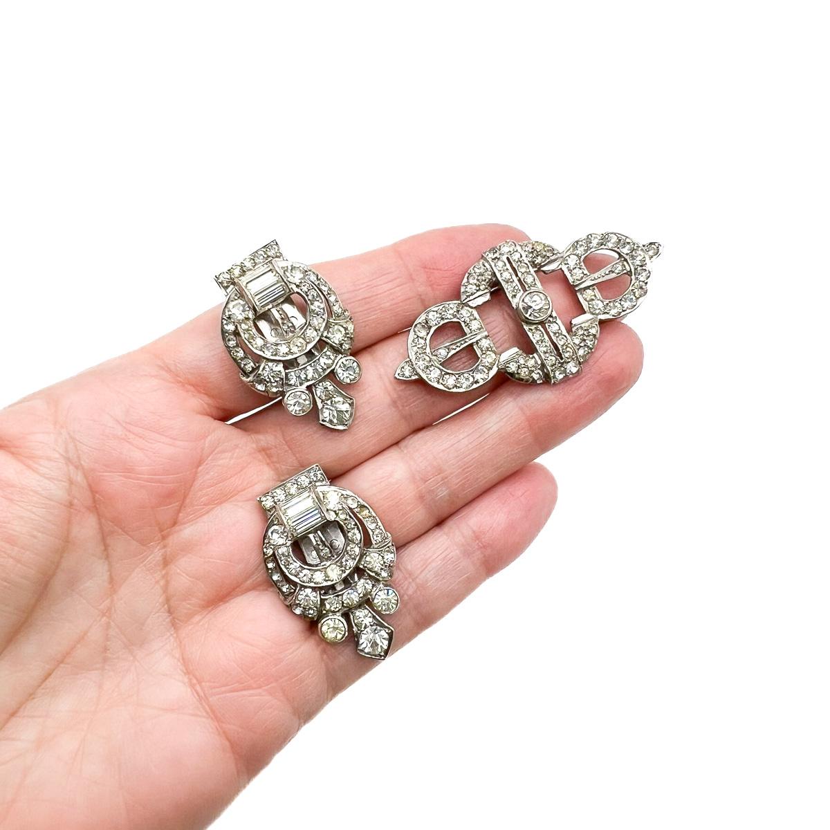 Antique Art Deco Grand Sterling Silver Double Dress Clip 1920s In Good Condition In Wilmslow, GB