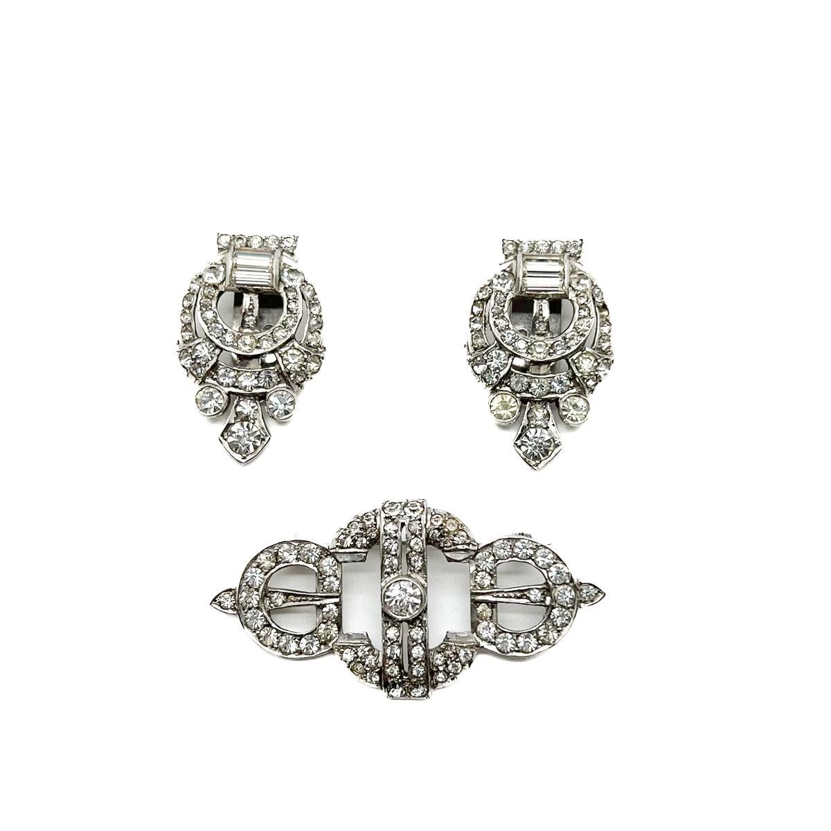 Women's or Men's Antique Art Deco Grand Sterling Silver Double Dress Clip 1920s