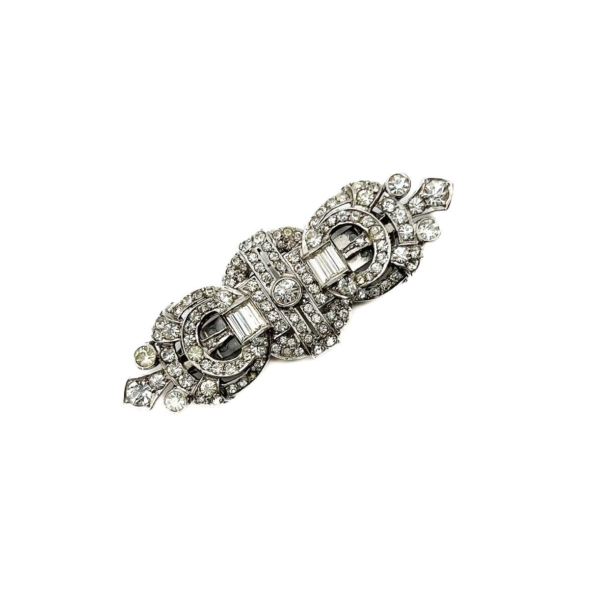 Antique Art Deco Grand Sterling Silver Double Dress Clip 1920s 1