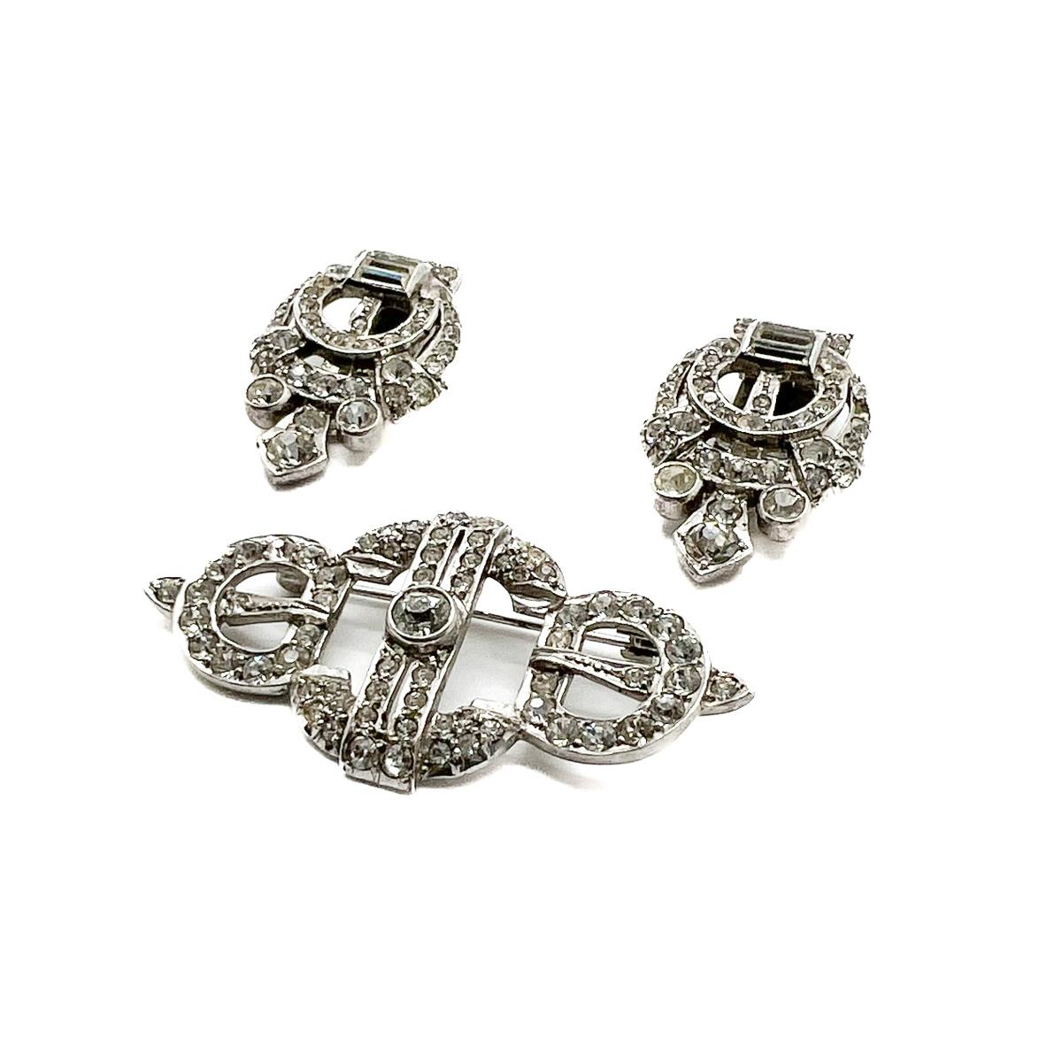 Antique Art Deco Grand Sterling Silver Double Dress Clip 1920s 2