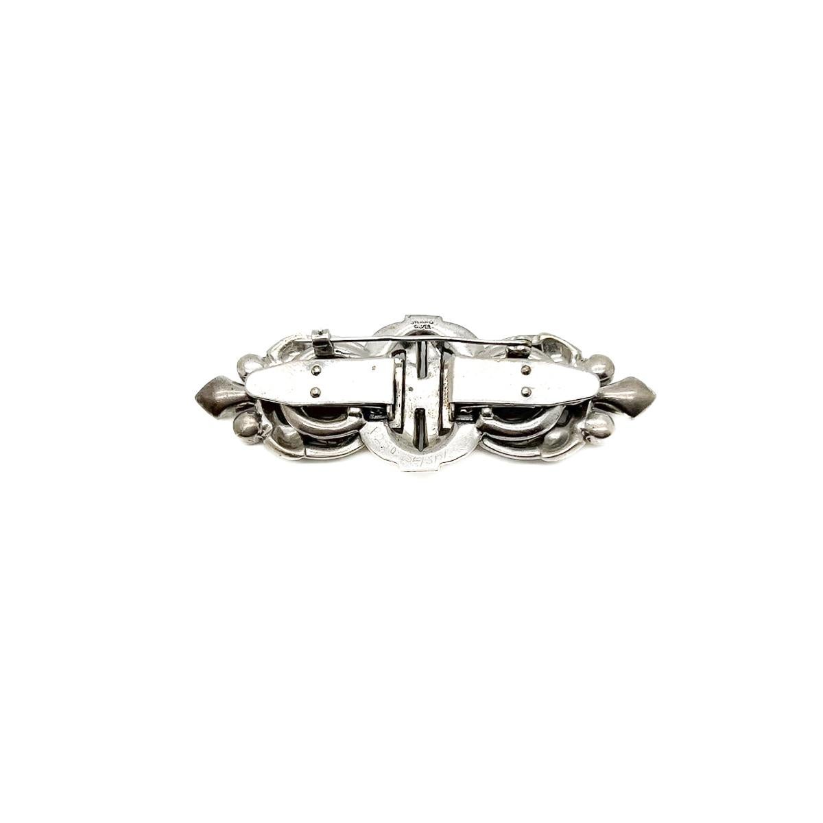 Antique Art Deco Grand Sterling Silver Double Dress Clip 1920s 3