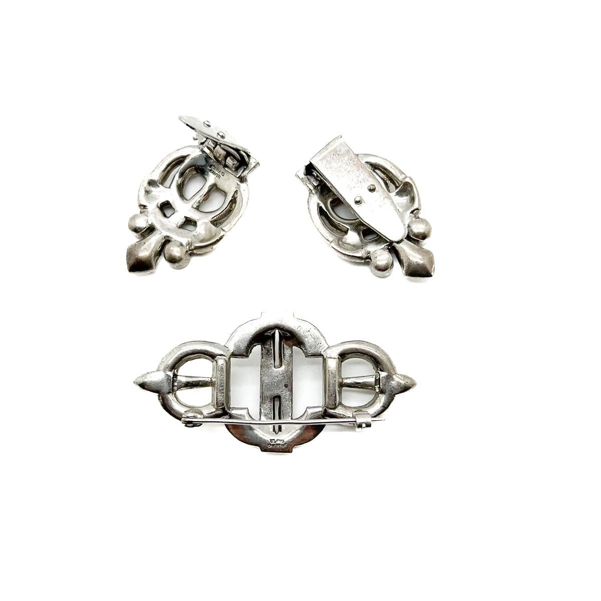 Antique Art Deco Grand Sterling Silver Double Dress Clip 1920s 4
