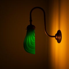 Antique Art Deco Green Glass Clam Shell and Brass Adjustable Wall Lights