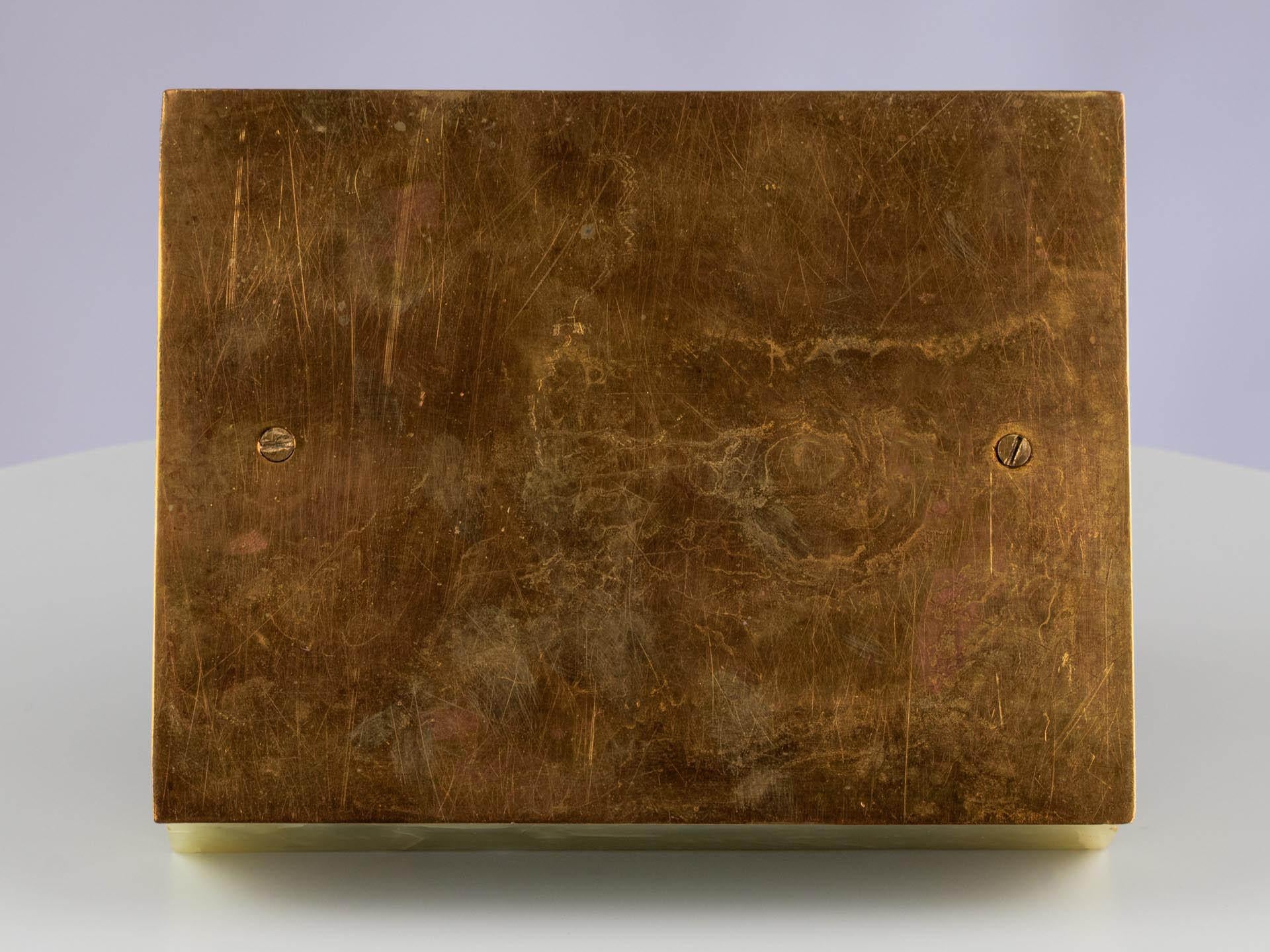 Antique Art Deco Green Onyx Gold Champlevé Enamel Office Inkwell Ink Pen Stand For Sale 2