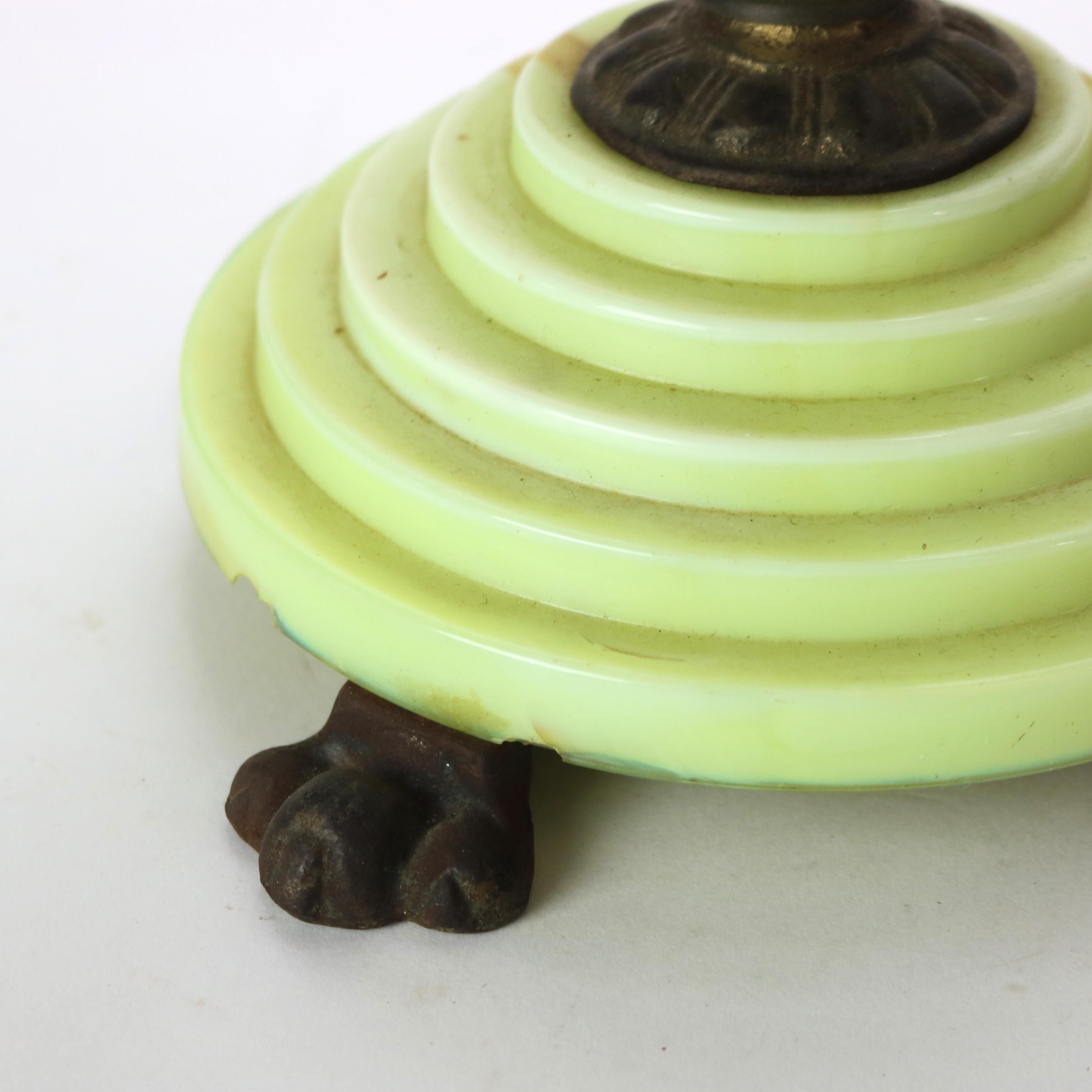 Antique Art Deco Green Onyx Table Lamp with Slag Glass Shade C1930 6