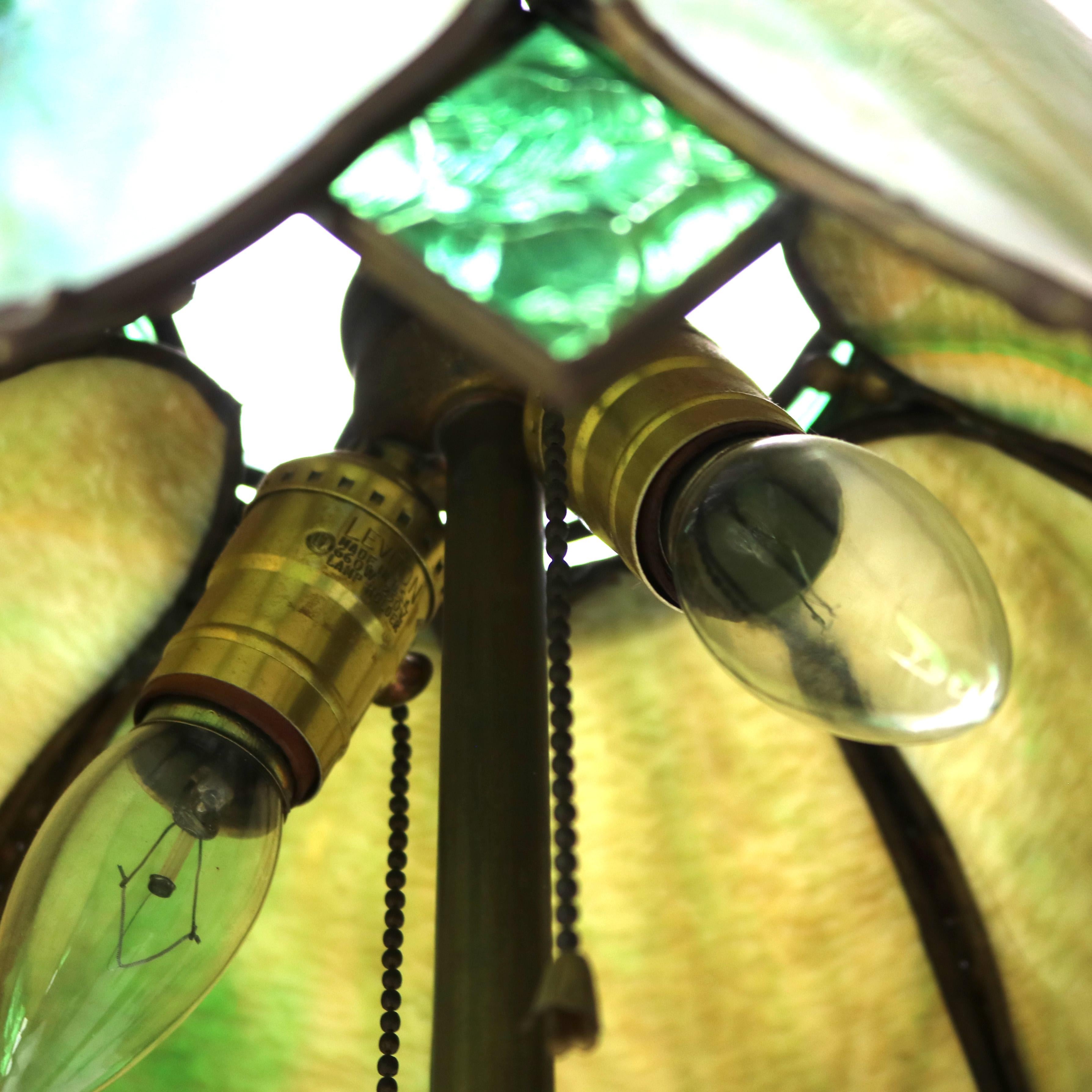 Antique Art Deco Green Onyx Table Lamp with Slag Glass Shade C1930 1