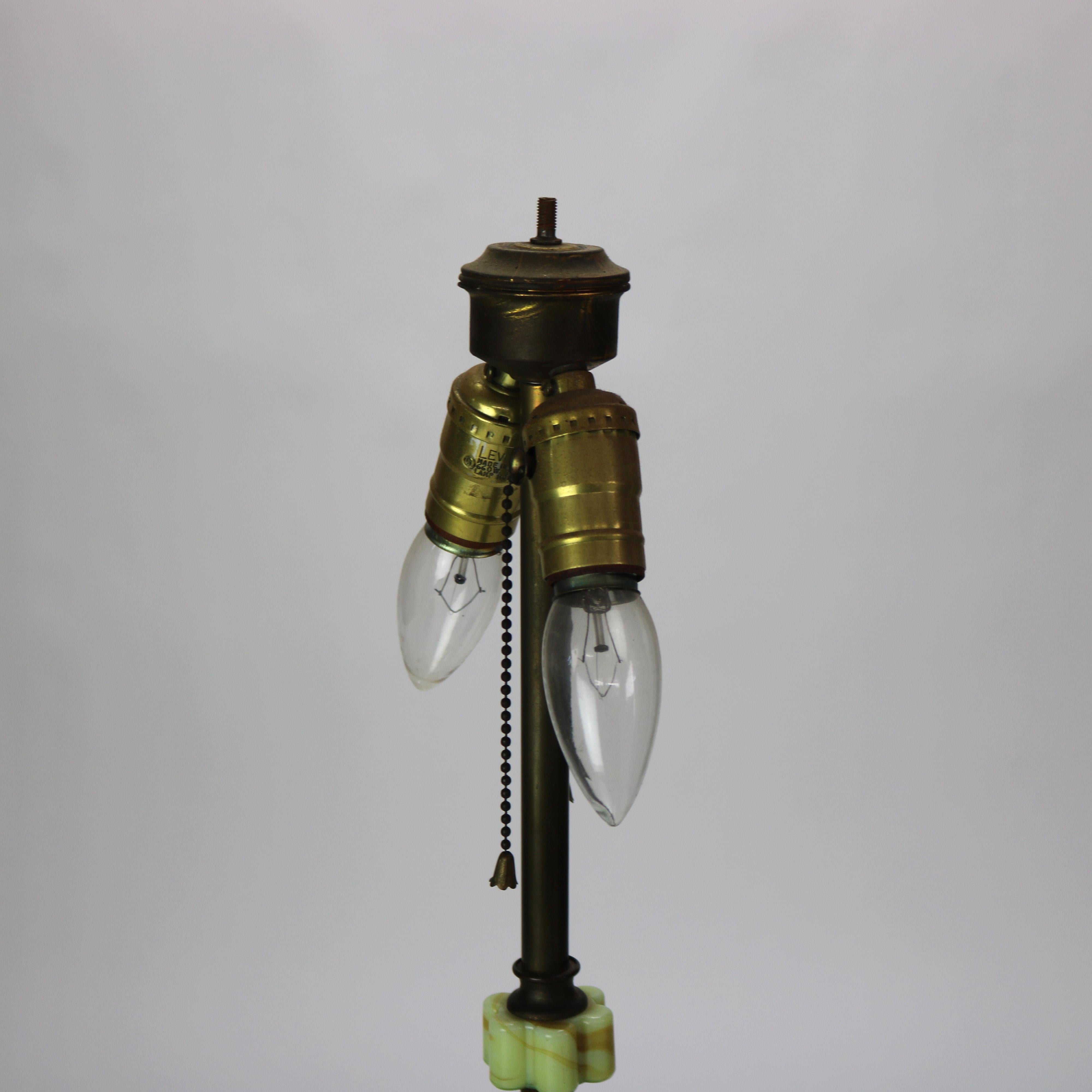 Antique Art Deco Green Onyx Table Lamp with Slag Glass Shade C1930 4