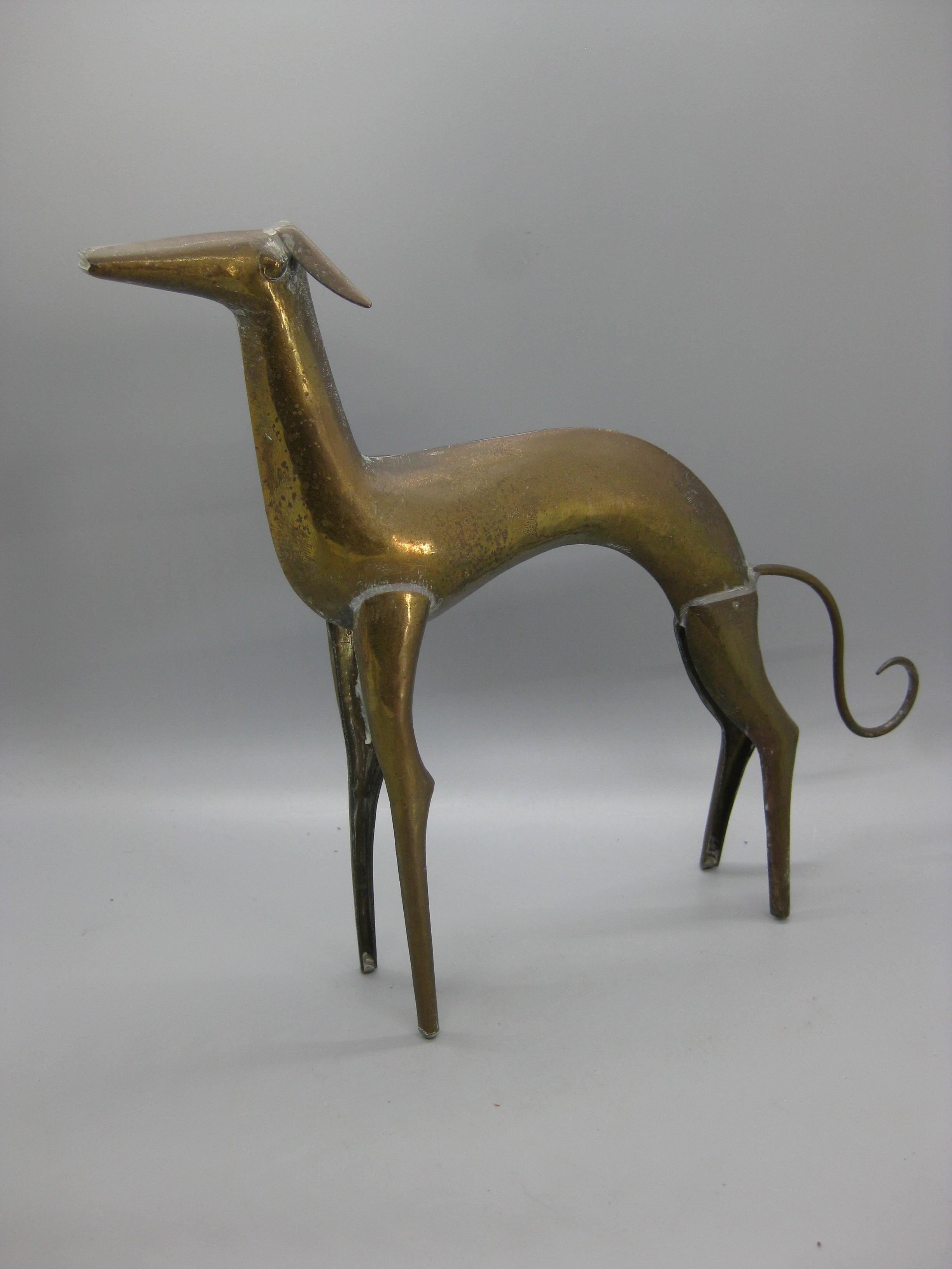 Antiquité Art Deco Greyhound Whippet Dog Figural Brass Figure Sculpture French ? Excellent état - En vente à San Diego, CA
