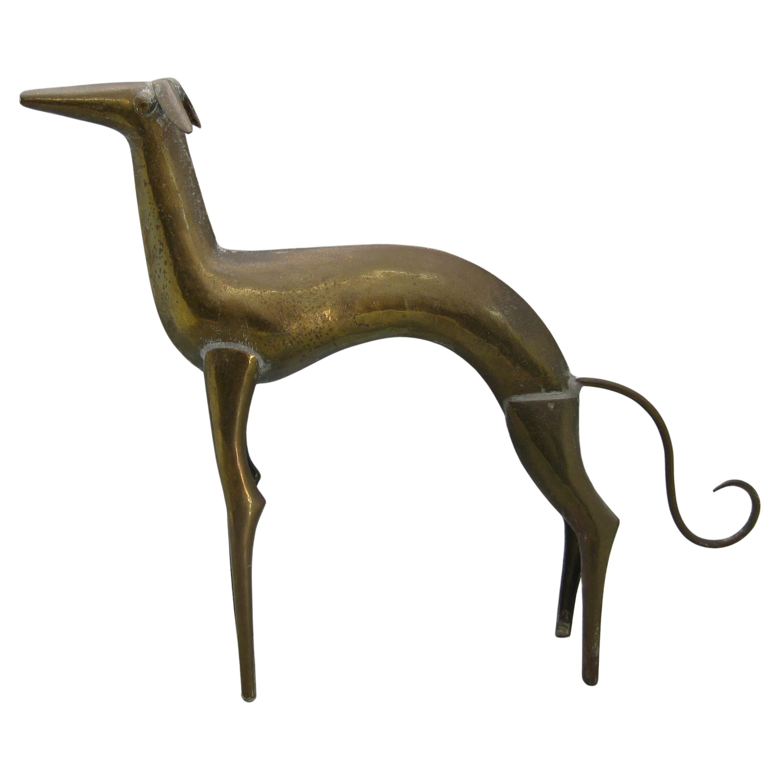 Antique Art Deco Greyhound Whippet Dog Figural Brass Figure Sculpture French?