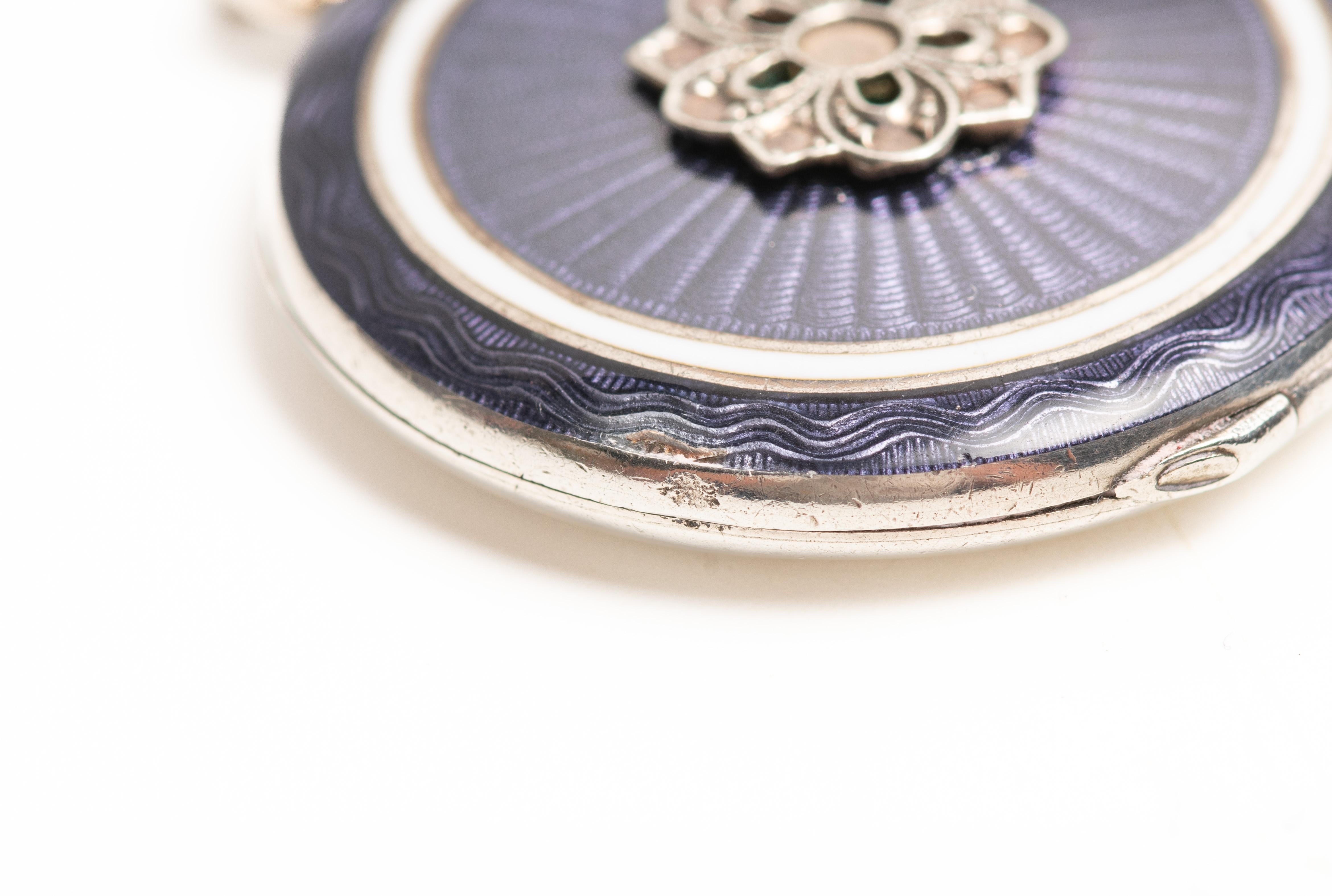 Art Deco Guilloche Emaille Silber Blume Medaillon 3