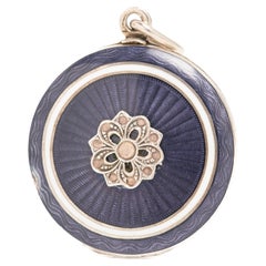 Art Deco Guilloche Emaille Silber Blume Medaillon
