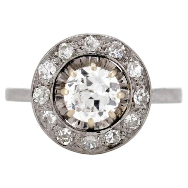 Antique Art Deco Halo Ring, Old-Cut Diamonds  Circa 1930