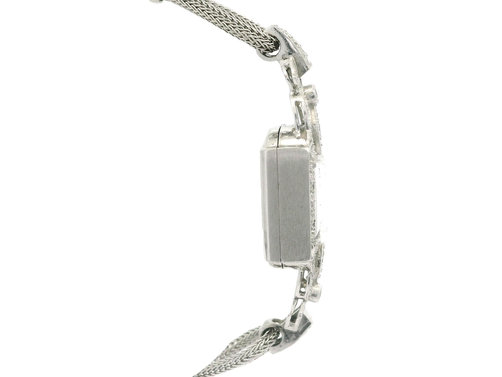 Art déco Hamilton, montre-bracelet jonc art déco ancien en or blanc et platine avec diamants en vente