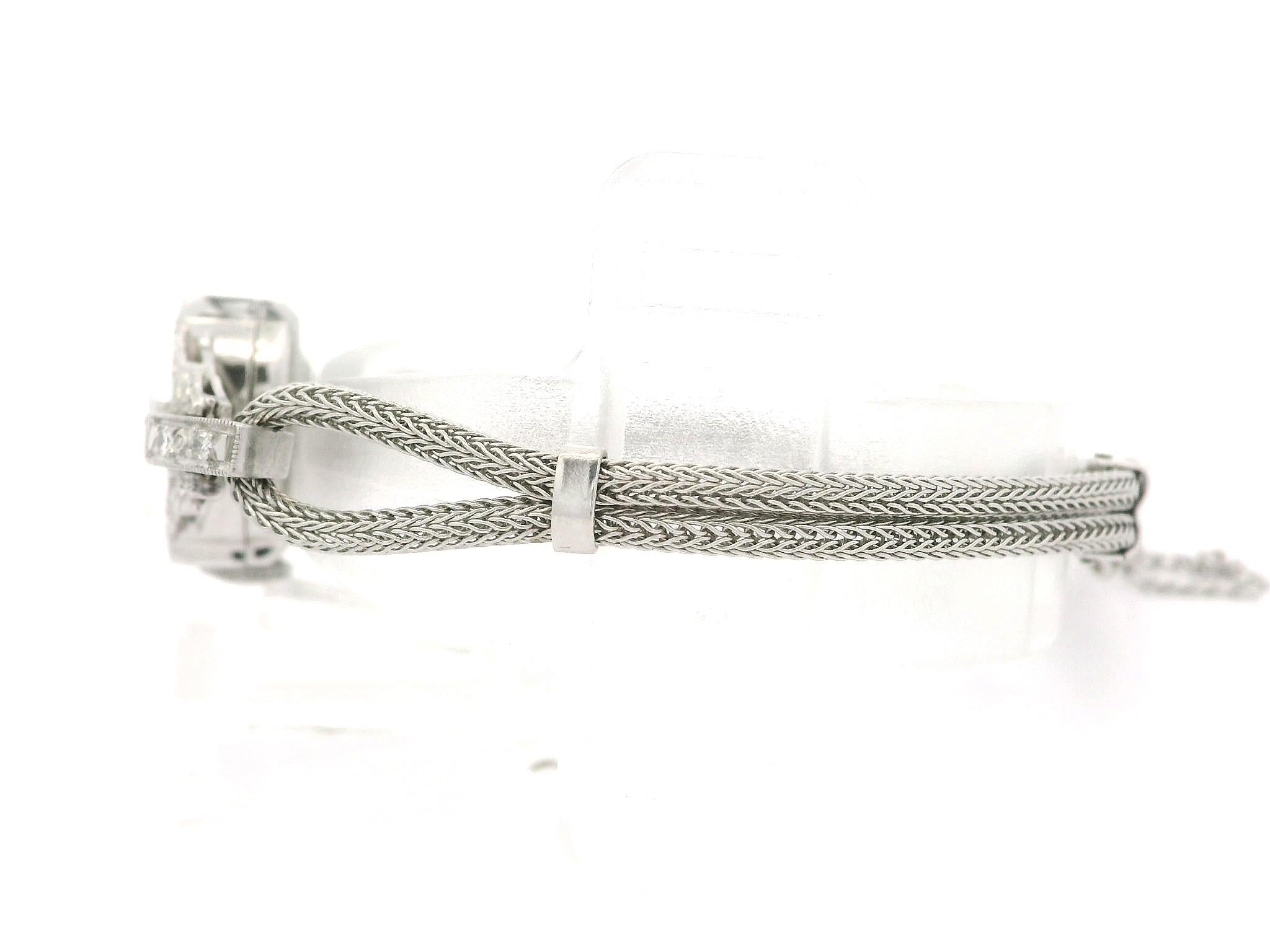 Hamilton, montre-bracelet jonc art déco ancien en or blanc et platine avec diamants en vente 1