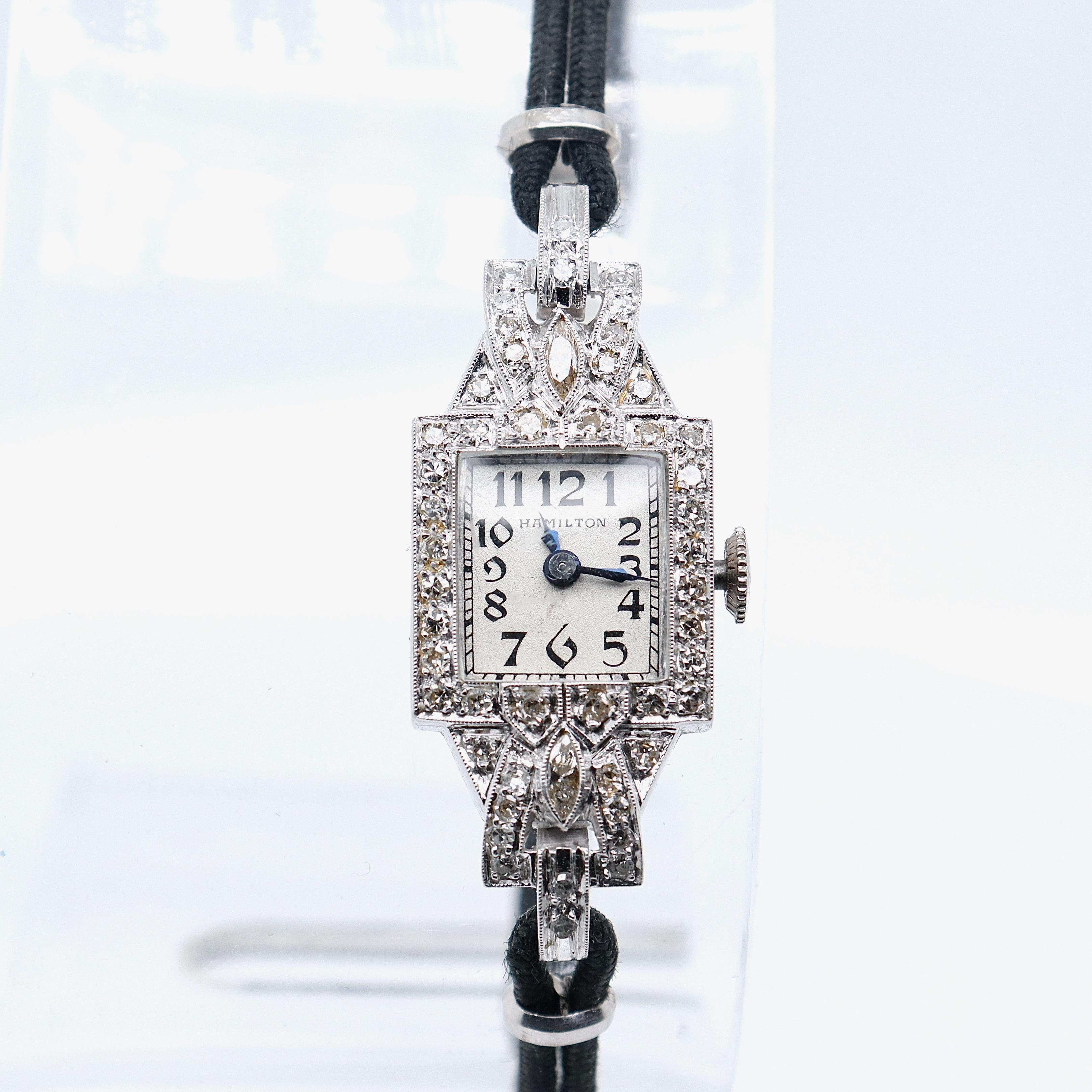 Antique Art Deco Hamilton Platinum & Diamonds Lady's Watch In Fair Condition In Philadelphia, PA