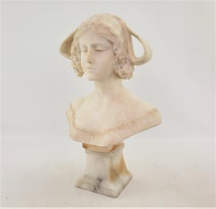 Antique Art Deco Hand-Carved Italian Bust or Sculpture of a Young Female & Base